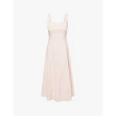 Theory Womens Warm Pink Seamed Square-neck Linen-blend Midi Dress