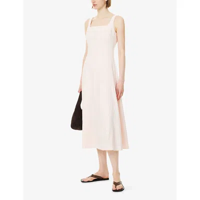 Theory Womens Warm Pink Seamed Square-neck Linen-blend Midi Dress