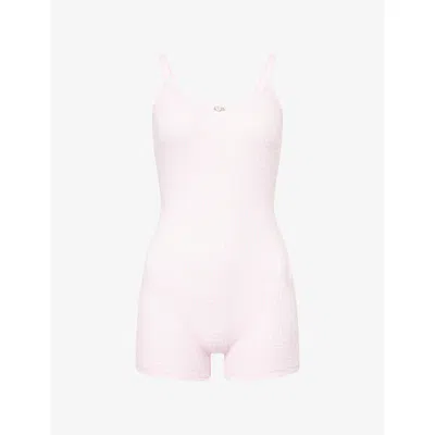 Lounge Womens Pink Gingham Ribbed Gingham Cotton-jersey Sleep Romper