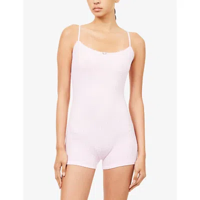 Lounge Womens Pink Gingham Ribbed Gingham Cotton-jersey Sleep Romper