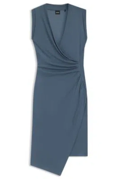 Hugo Boss Wrap-front Dress With Gathered Details In Blue
