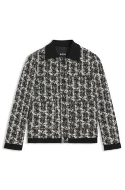 Hugo Boss Regular-fit Blazer In Patterned Feather Tweed In Black
