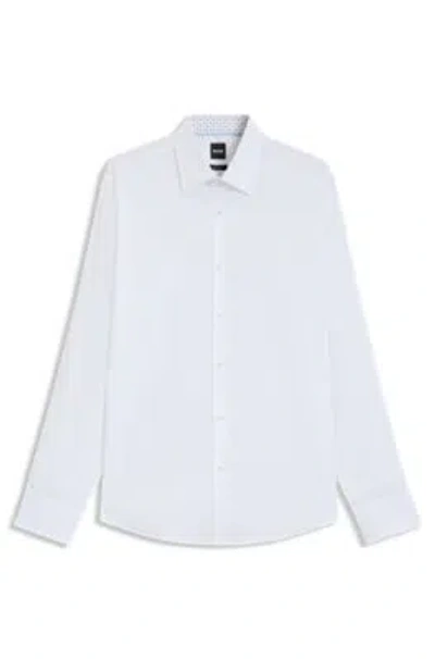 Hugo Boss Slim-fit Shirt In Italian-made Performance-stretch Jersey In White