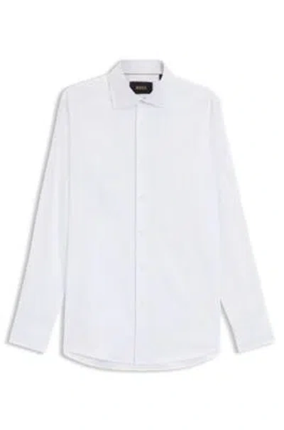Hugo Boss Slim-fit Shirt In Italian-made Performance-stretch Jersey In White