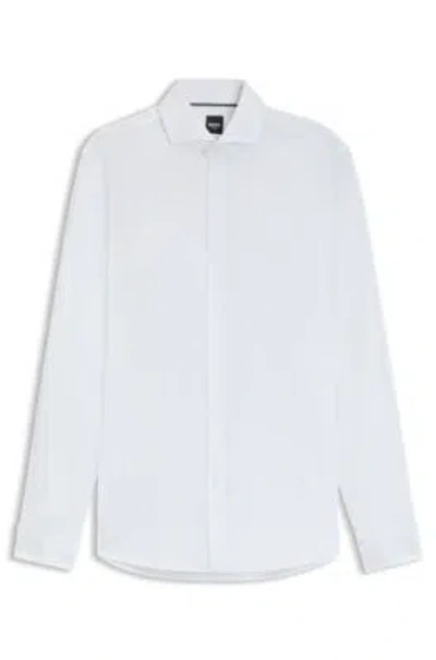 Hugo Boss Slim-fit Shirt In Italian-made Performance-stretch Jersey In White