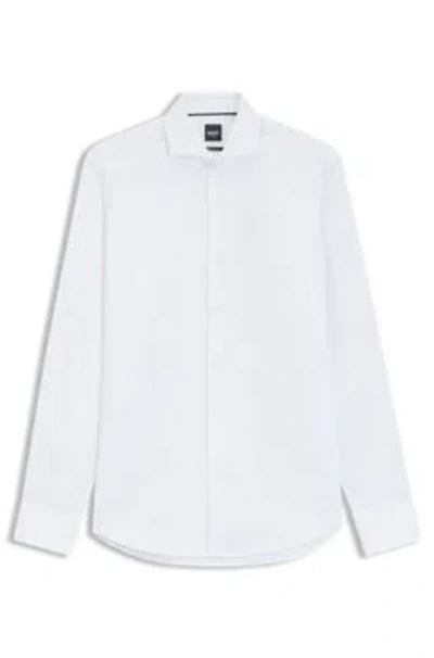 Hugo Boss Slim-fit Shirt In Italian-made Performance-stretch Jersey In White