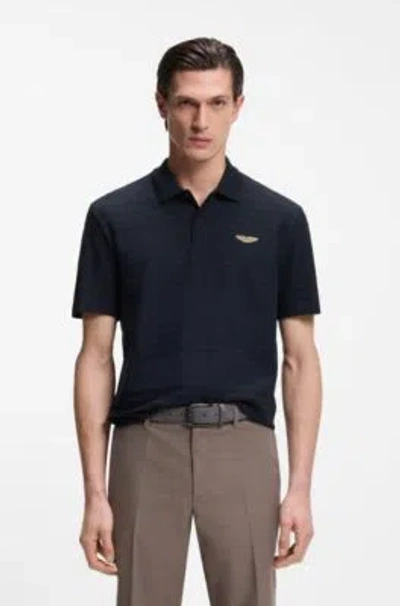 Hugo Boss X Aston Martin Polo Shirt In Cotton Jacquard In Blue
