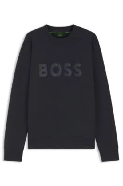 Hugo Boss Tonal-logo Sweatshirt In Stretch Cotton In Black