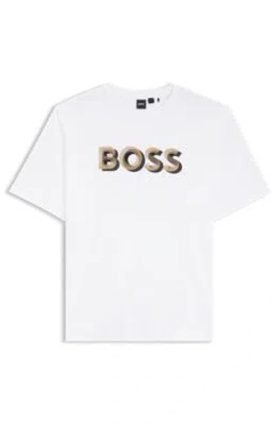 Hugo Boss Mercerized-cotton T-shirt With Logo Artwork In White