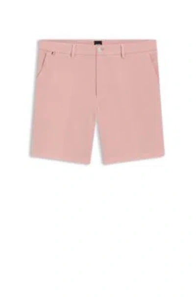 Hugo Boss Modern-fit Shorts In Stretch-cotton Twill In Pink