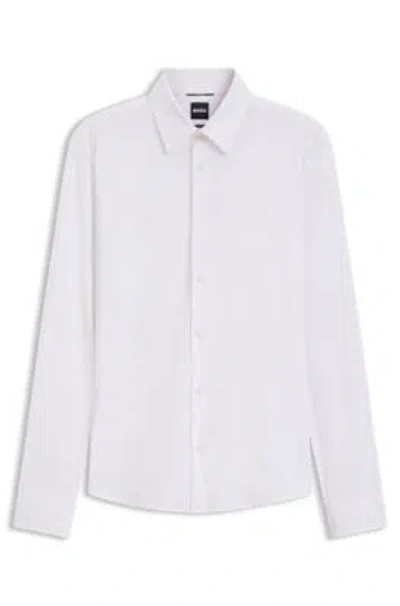 Hugo Boss Slim-fit Shirt In Italian-made Performance-stretch Jersey In White