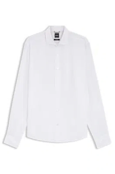 Hugo Boss Slim-fit Shirt In Italian-made Performance-stretch Jersey In White