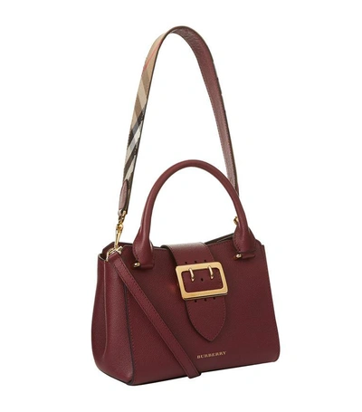 Burberry Burgundy Grainy Leather Small Buckle Tote Bag