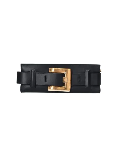 Balmain Anthem Buckle-detail Calfskin-leather Clutch In Black