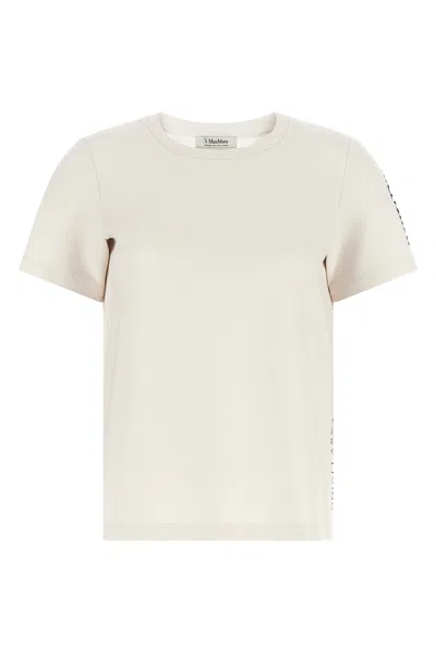 Max Mara Beige Solid Crew Neck T-shirt In Multi