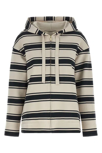Max Mara Striped Zipper Sweatshirt In Blue