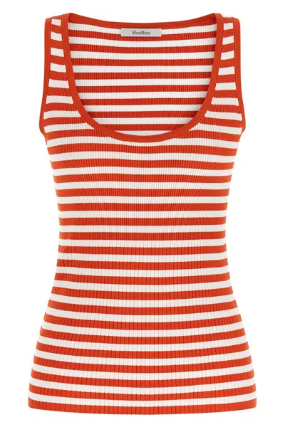 Max Mara Coral Striped Rib Tank Top In Red