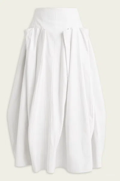 Tibi Compact Eco Poplin Pinched Pleat Full Skirt In White In White