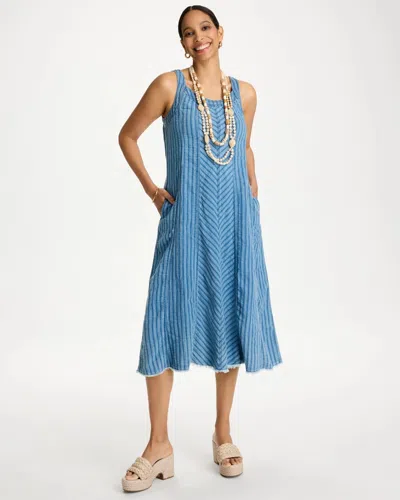 Chico's Striped Gauze Denim Dress In Blue
