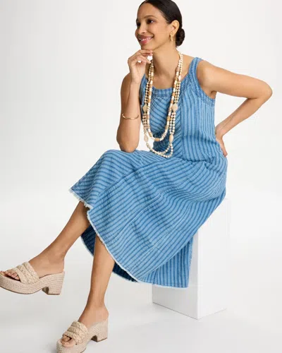 Chico's Striped Gauze Denim Dress In Blue