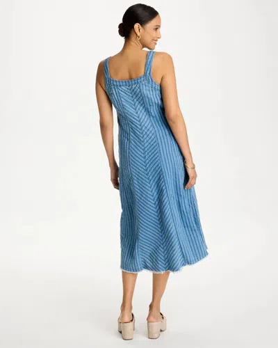Chico's Striped Gauze Denim Dress In Blue