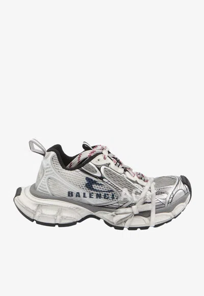 Balenciaga 3xl Split Logo Nylon And Mesh Sneakers In Silver
