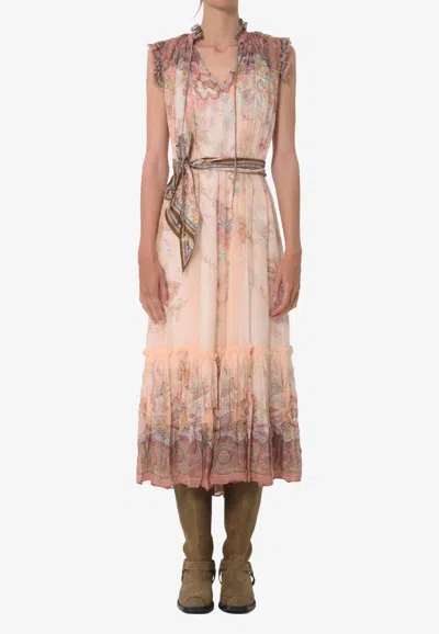 Zimmermann Alchemy Belted Paisley-print Chiffon Midi Dress In Multi