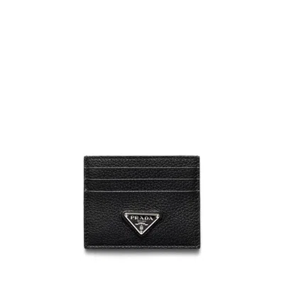 Prada Triangle Logo Leather Cardholder In Black