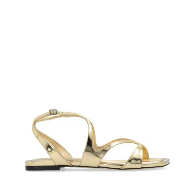 Jimmy Choo Ayla Flat Sandals Open Square Toe Metallic In Gold