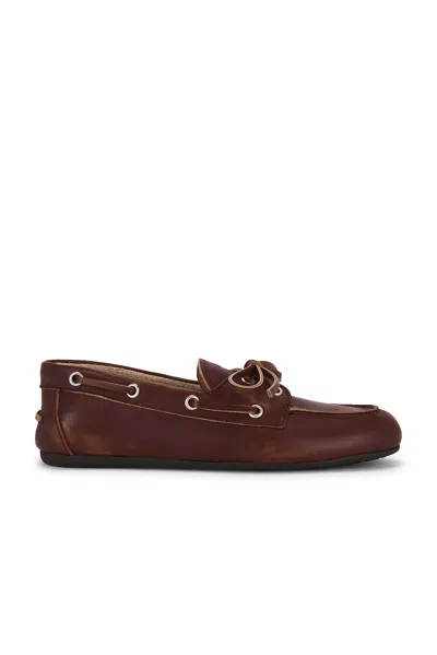 Miu Miu Burnt Brown Moccasin In Vintage Effect Leather