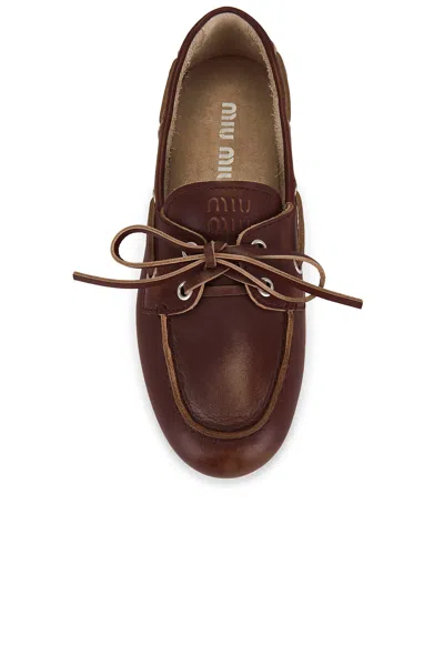Miu Miu Burnt Brown Moccasin In Vintage Effect Leather