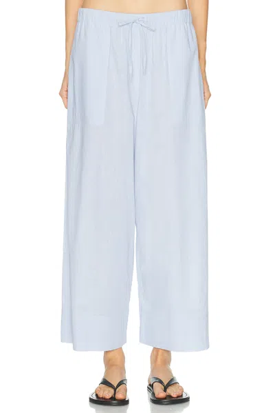 Totême Womens Sky Logo-embroidered Wide-leg Cotton And Linen Trousers In Blue