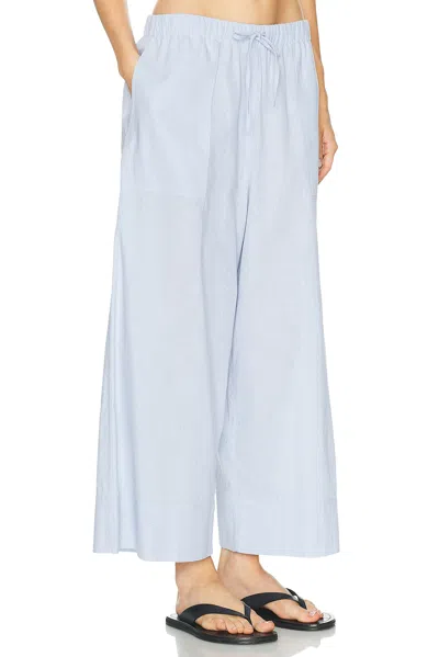 Totême Womens Sky Logo-embroidered Wide-leg Cotton And Linen Trousers In Blue