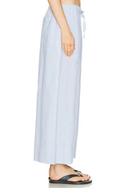 Totême Womens Sky Logo-embroidered Wide-leg Cotton And Linen Trousers In Blue