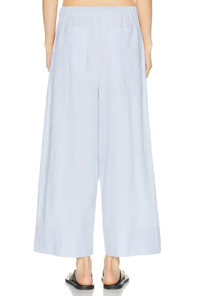 Totême Womens Sky Logo-embroidered Wide-leg Cotton And Linen Trousers In Blue