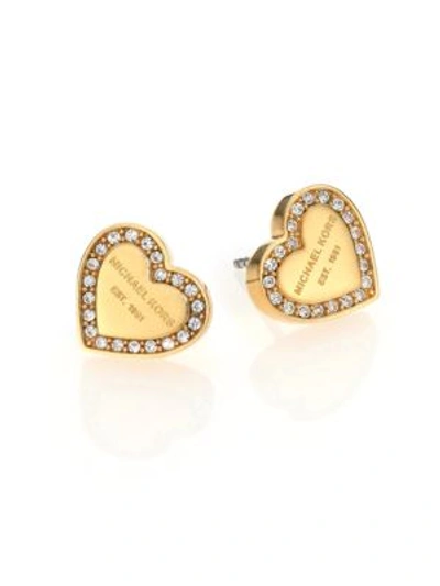 Shop Michael Kors Heritage Hearts??pavé Logo Stud Earrings/goldtone In Na