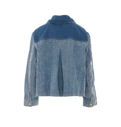 Ganni Patchwork Denim Short Jacket Mid Blue Vintage In Blue