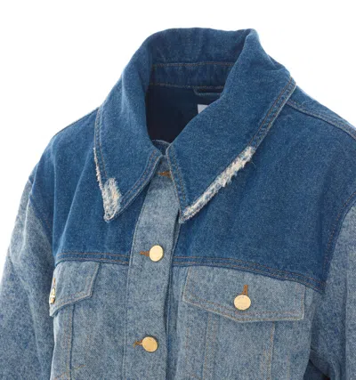 Ganni Patchwork Denim Short Jacket Mid Blue Vintage In Blue