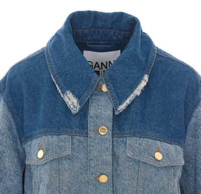 Ganni Patchwork Denim Short Jacket Mid Blue Vintage In Blue