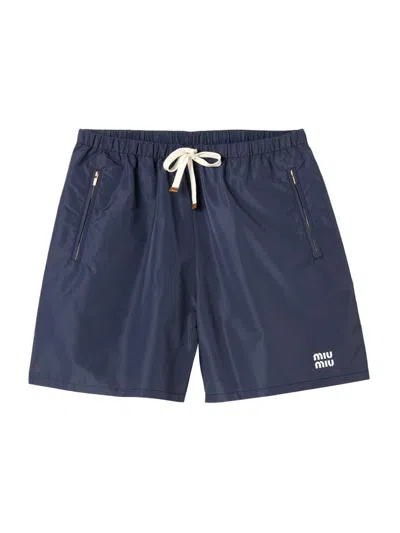 Miu Miu Technical Fabric Bermudas In Blue