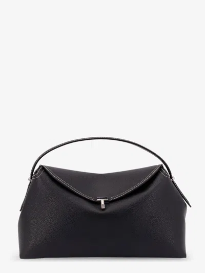 Totême Structured Black Leather Shoulder Bag With Flap Closure