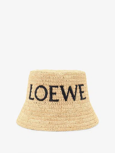Loewe Logo-embroidered Raffia Bucket Hat In Brown