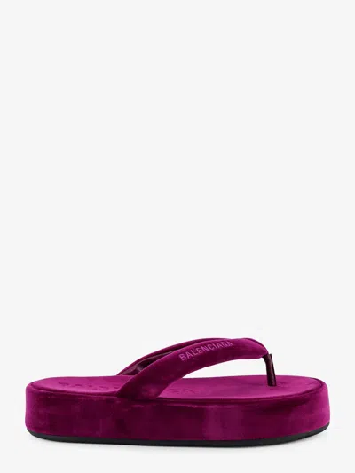 Balenciaga Jet Lag Stretch Velvet Platform Thong Sandals In Purple