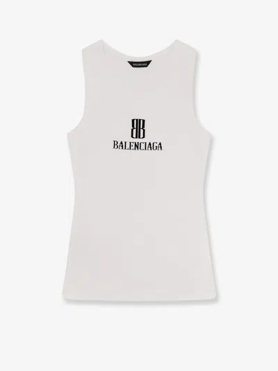 Balenciaga Women Ribbed Viscose Blend Tank Top In White
