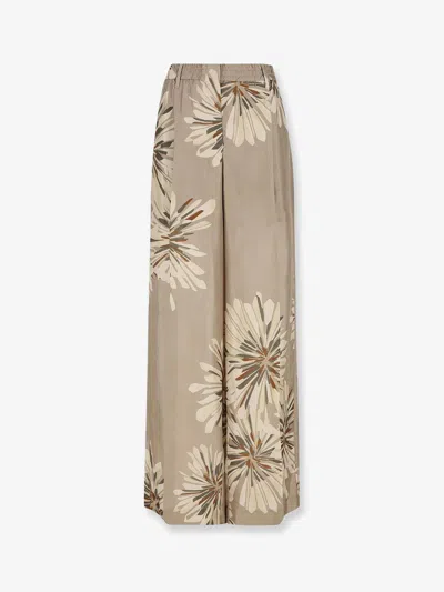 Brunello Cucinelli Elegant Silk Trousers With Stamped Floral Design In Neutral
