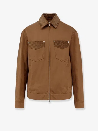 Gucci Blazer Camel Patterned Collar Buttoned Flap Pockets In Brown