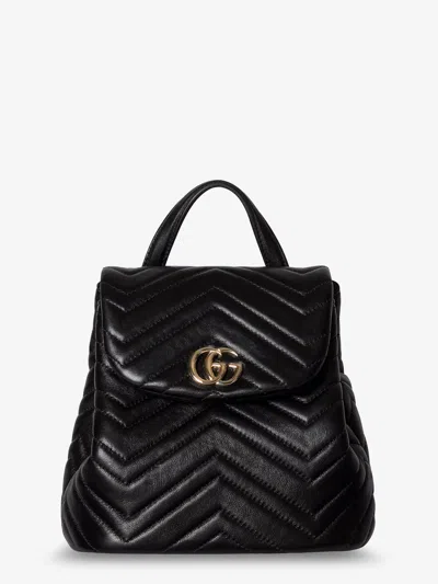 Gucci Quilted Nappa Leather Chevron Shoulder Bag With Double G Hardware In Black