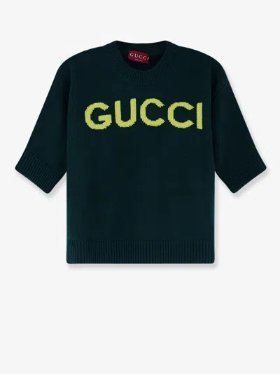 Gucci Women Wool Sweater With Frontal Logo Embroidery In Black