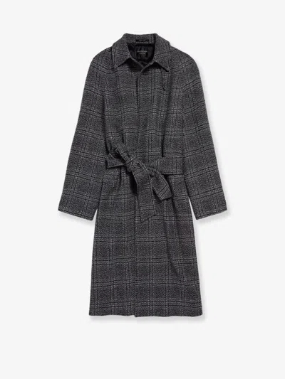Balenciaga Vintage Checked Wool One Layer Raglan Coat Clothing In Gray
