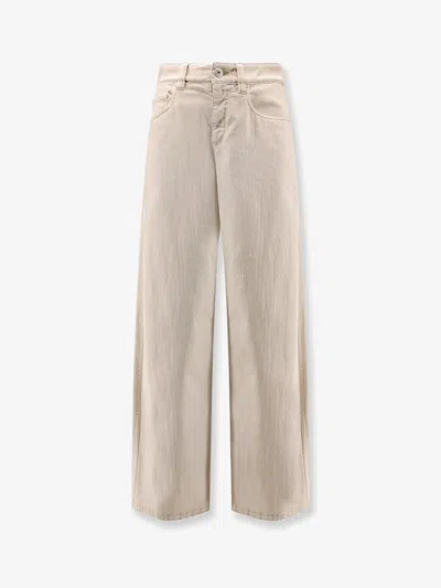 Brunello Cucinelli Women Beige Authentic Denim Wide Jeans With Monili In Nude